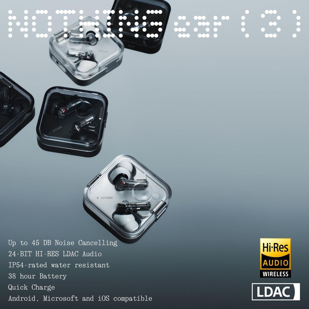 Nothing ear (3) In-ear Bluetooth Handsfree Ακουστικά με Αντοχή στον Ιδρώτα και Θήκη Φόρτισης Μαύρα - Image 8