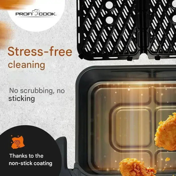 Profi Cook Air Fryer με Διπλό Αποσπώμενο Κάδο 10lt Μαύρο - Image 5