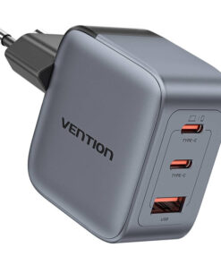 Vention Φορτιστής Χωρίς Καλώδιο GaN με Θύρα USB-A και 2 Θύρες USB-C 70W Power Delivery Γκρι (FEXH0-EU)