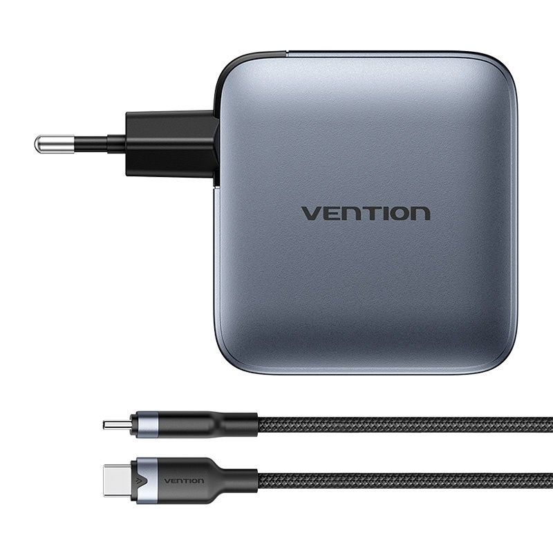 Vention Φορτιστής GaN με Θύρα USB-A και 3 Θύρες USB-C και Καλώδιο USB-C - USB-C 100W Power Delivery Γκρι (TZ-FETH0-EU) - Image 4