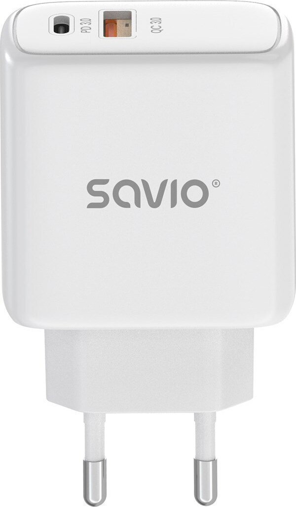 Savio Φορτιστής Χωρίς Καλώδιο με Θύρα USB-A και Θύρα USB-C 20W Power Delivery Λευκός (LA-12)