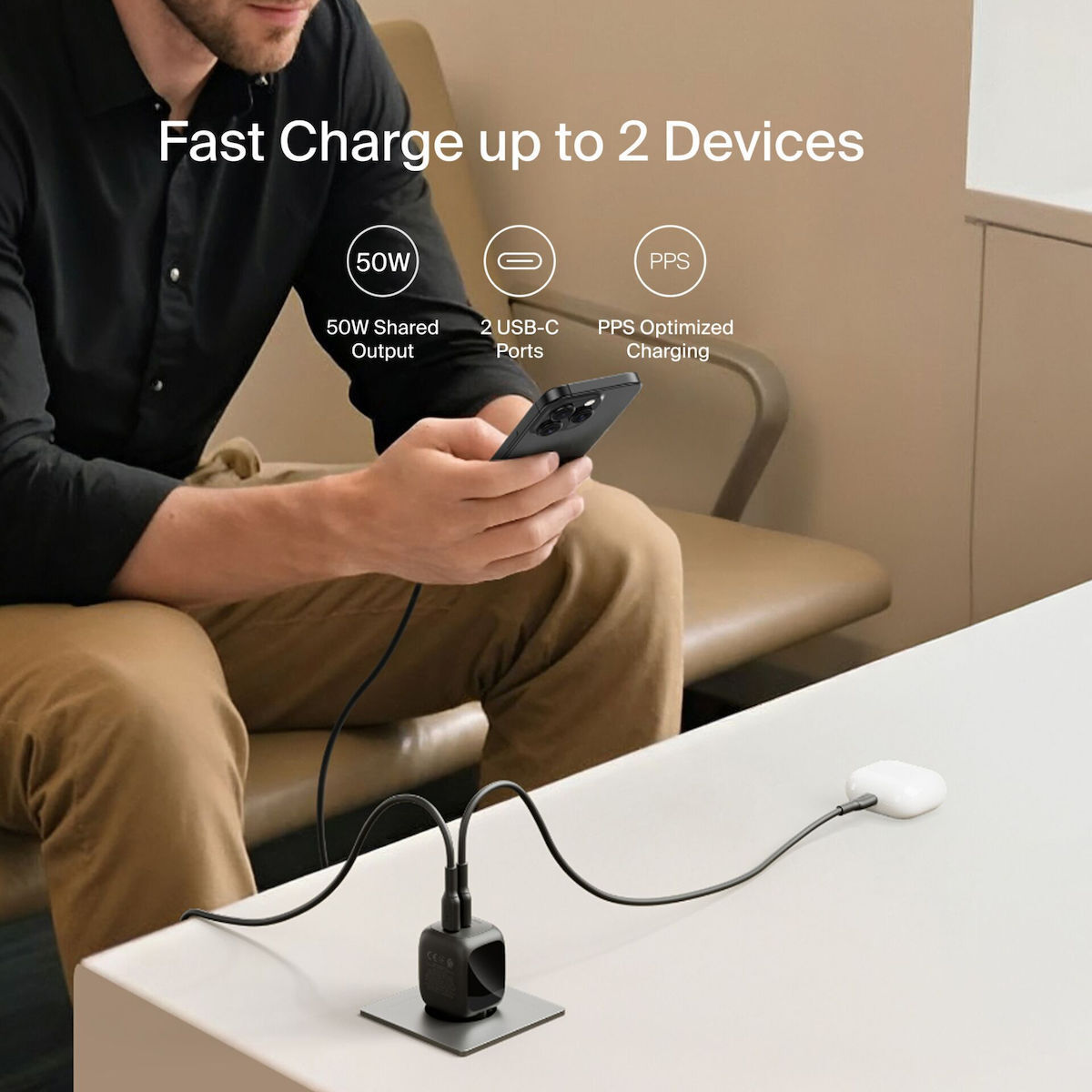 Belkin Φορτιστής Χωρίς Καλώδιο GaN με 2 Θύρες USB-C 50W Power Delivery Μαύρος (BoostCharge Pro) - Image 8