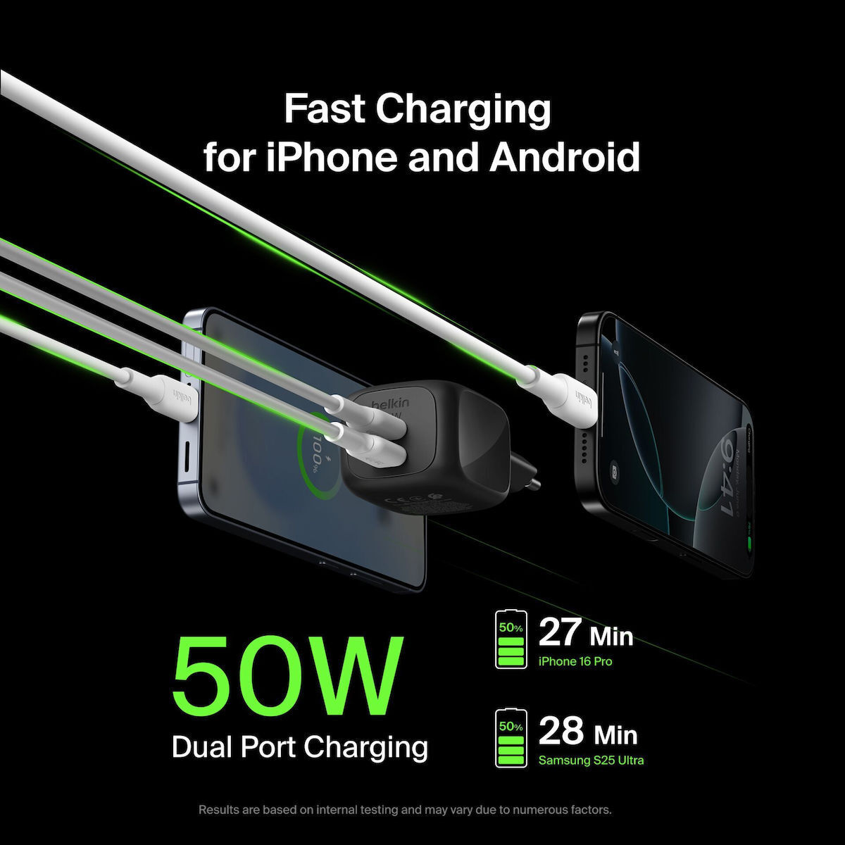 Belkin Φορτιστής Χωρίς Καλώδιο GaN με 2 Θύρες USB-C 50W Power Delivery Μαύρος (BoostCharge Pro) - Image 10