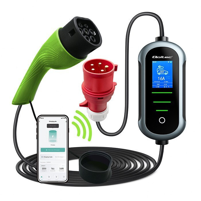 Qoltec Φορητός Τριφασικός Σταθμός Φόρτισης 11kW με Ενσωματωμένο Καλώδιο Type 2 (52436)