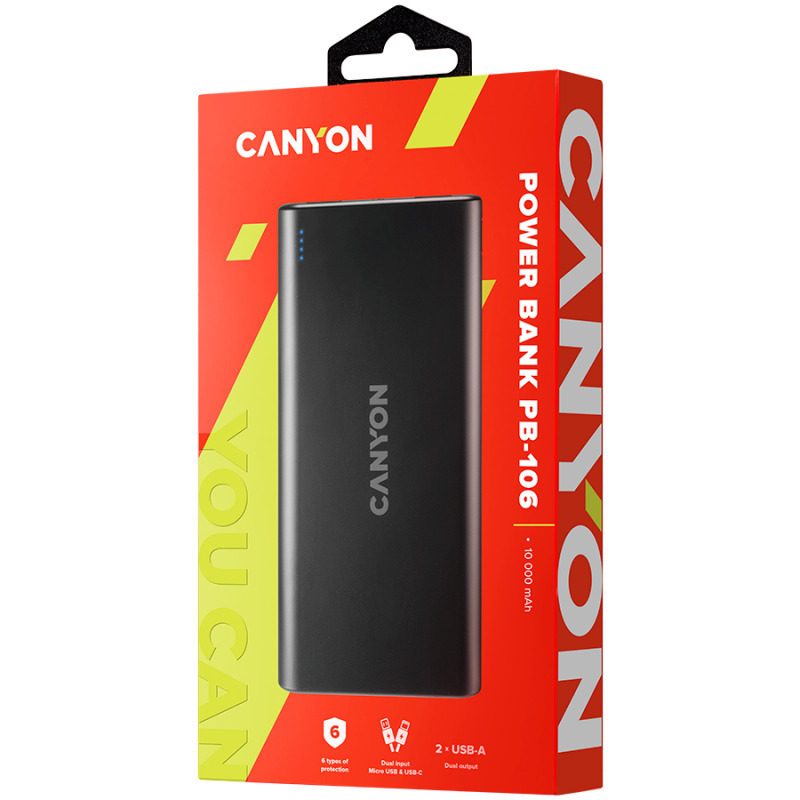 Canyon PB-106 Power Bank 10000mAh με 2 Θύρες USB-A Μαύρο - Image 4