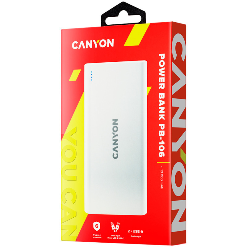Canyon PB-106 Power Bank 10000mAh με 2 Θύρες USB-A Λευκό - Image 3