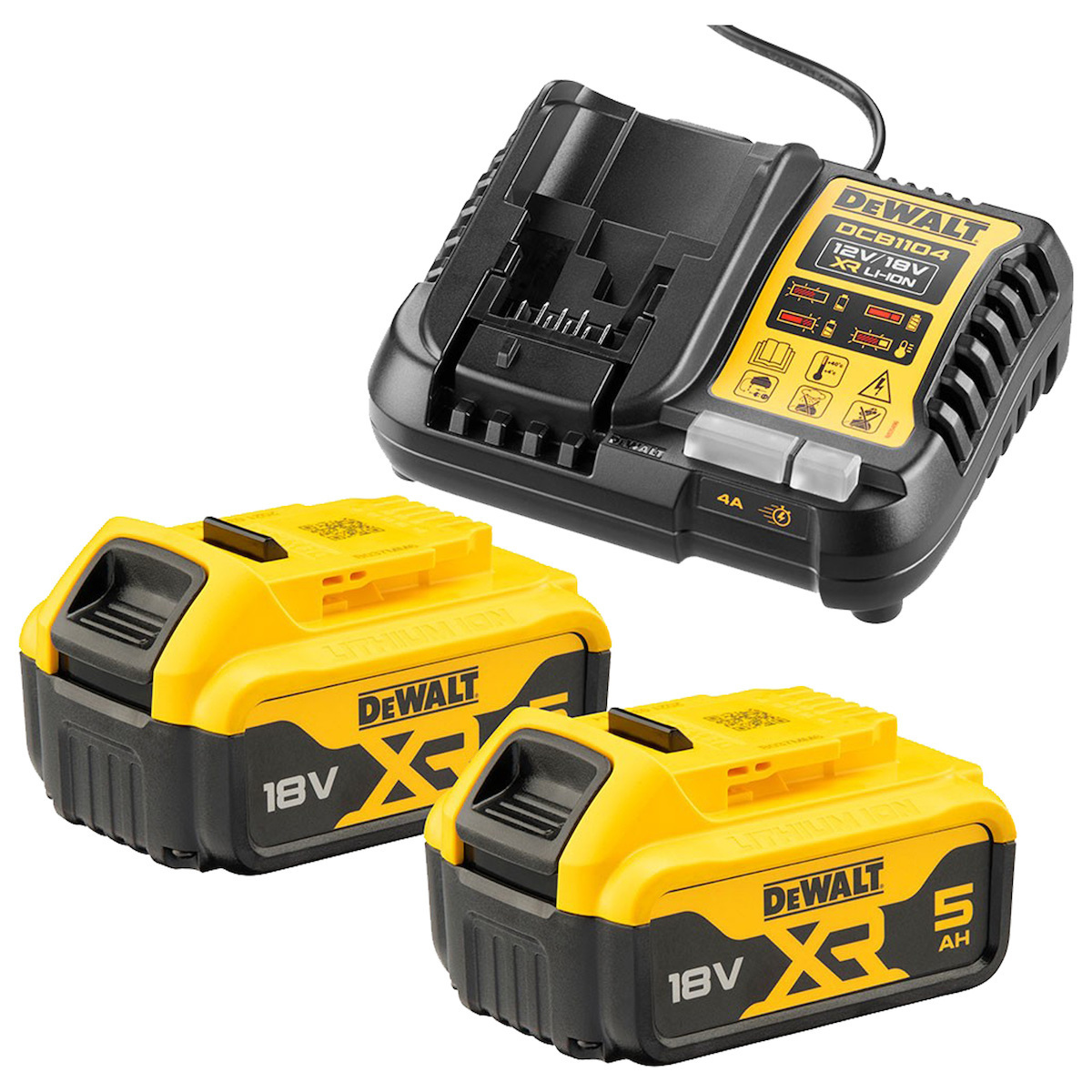 Dewalt Σετ 2 Μπαταριών Εργαλείου Λιθίου 18V Χωρητικότητας 5Ah με Φορτιστή DCB1104P2 - Image 2
