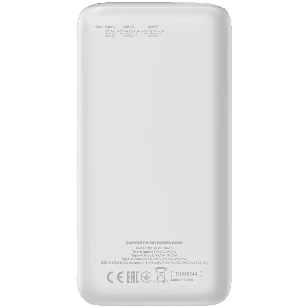Canyon PB-301 Ηλιακό Power Bank 30000mAh 20W Power Delivery / Quick Charge 3.0 Λευκό - Image 3