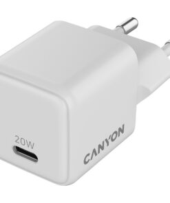 Canyon Φορτιστής με Ενσωματωμένο Καλώδιο GaN με Θύρα USB-C 20W Power Delivery Λευκός (CNS-CUW20C)