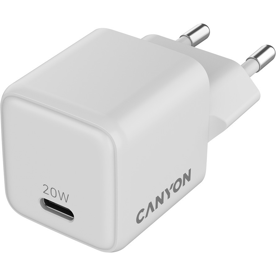 Canyon Φορτιστής με Ενσωματωμένο Καλώδιο GaN με Θύρα USB-C 20W Power Delivery Λευκός (CNS-CUW20C)