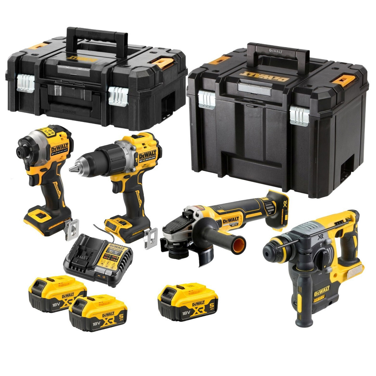 Dewalt DCK429P3T Σετ Γωνιακός Τροχός, Δραπανοκατσάβιδο, Κατσαβίδι & Σκαπτικό 18V με 3 Μπαταρίες 5Ah και Θήκη - Image 3