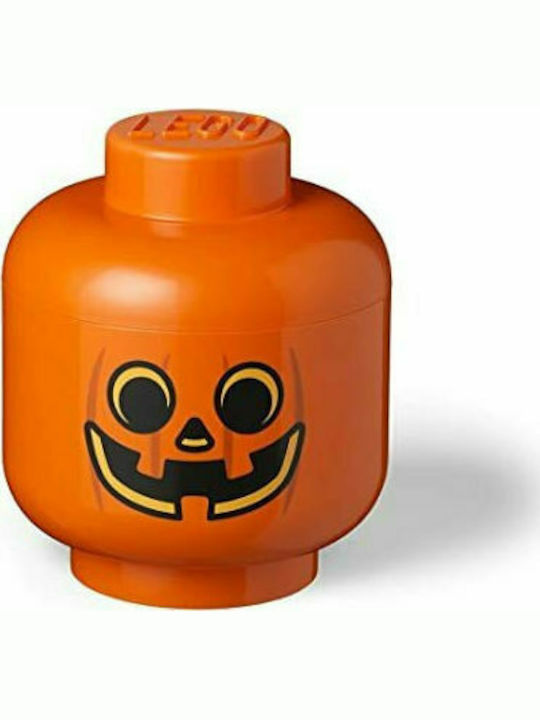 Room Copenhagen Παιδικό Κουτί Αποθήκευσης από Πλαστικό Lego Head Pumpkin Πορτοκαλί 24x24x27cm 40321729