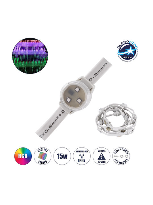 Globostar 90140 Digital Pixel Addressable Facade Module Chain String 20 Spots Ψηφιακή Αλυσίδα Γιρλάντα 20 Σποτ Led Smd 3535 15w 20led 20pixel Spi Ttl Protocol Ic Ucs512b 900lm 120° Dc 12v Ip67 Rgb Λευκό Σώμα Μ232 X Π2.5 X Υ1.5cm 90140