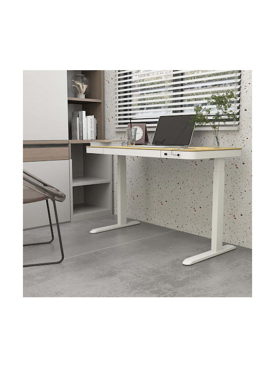 Ηλεκτρικό Γραφείο Ξύλινο White/oak με Μεταλλικά Πόδια & USB θύρες 140x70εκ. - Image 4
