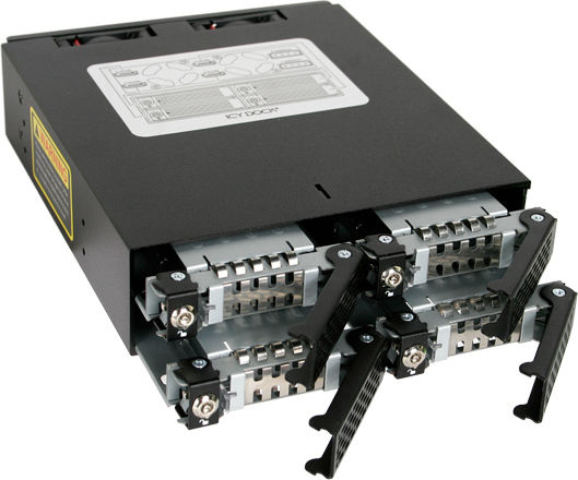 Icy Dock ToughArmor Rugged Full Metal 4 Bay 2.5 Inch SATA/SAS HDD And SDD Backplane Cage with locking Trays for External 5.25 Inch Bay Μαύρο MB994SK-1B - Image 2