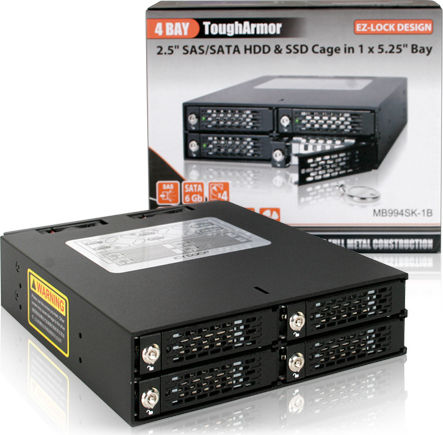 Icy Dock ToughArmor Rugged Full Metal 4 Bay 2.5 Inch SATA/SAS HDD And SDD Backplane Cage with locking Trays for External 5.25 Inch Bay Μαύρο MB994SK-1B - Image 7