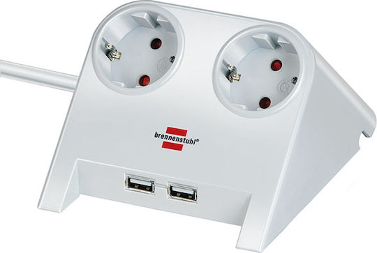Brennenstuhl 1153520222 Πολύπριζο Aσφαλείας 2 Θέσεων με 2 USB-A και Καλώδιο 1.8m 1153520222