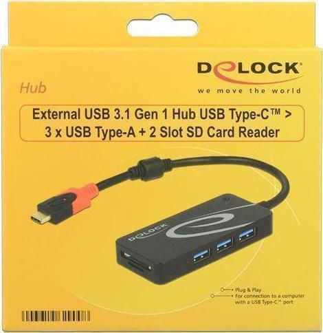 DeLock USB 3.1 Hub 3 Θυρών με σύνδεση USB-C (62900) - Image 3