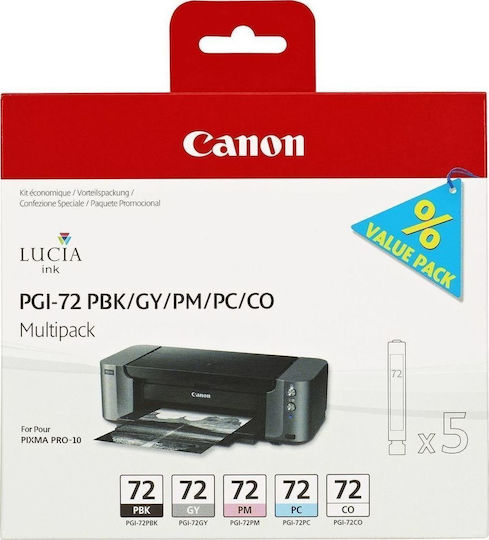Canon PGI-72 Γνήσιο Πακέτο 5 Μελανιών Εκτυπωτή InkJet Photo Κυανό / Photo Ματζέντα / Photo Μαύρο / Γκρι / Chroma Optimizer (6403B007)