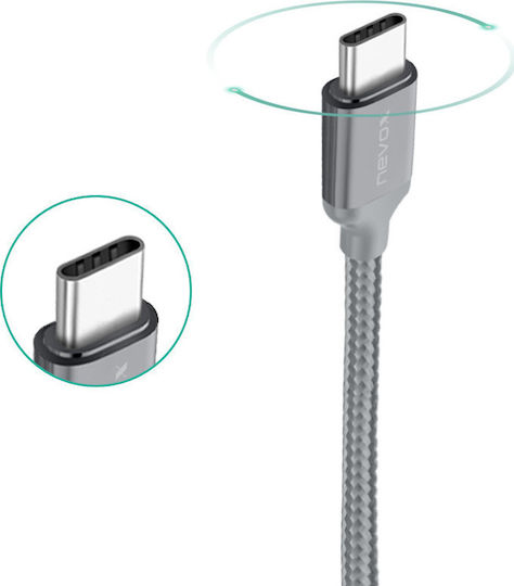 Nevox Braided USB 3.0 Cable USB-C male - USB-A male Γκρι 1m (TC-1457) - Image 4