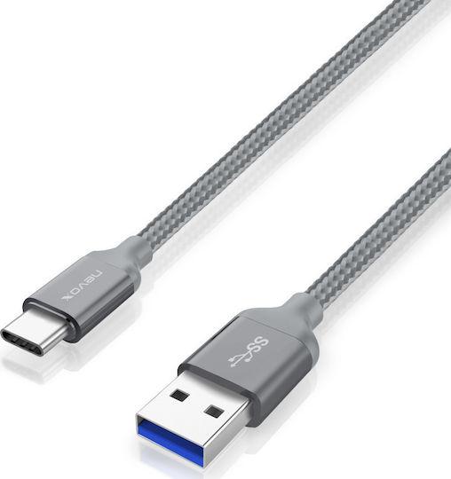 Nevox Braided USB 3.0 Cable USB-C male - USB-A male Γκρι 1m (TC-1457) - Image 3
