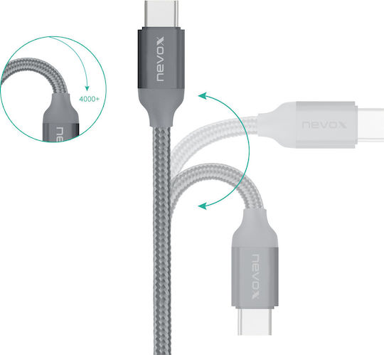 Nevox Braided USB 3.0 Cable USB-C male - USB-A male Γκρι 1m (TC-1457) - Image 6