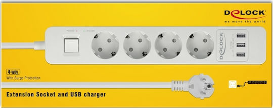 DeLock Πολύπριζο Aσφαλείας 4 Θέσεων με 3 USB-A, Διακόπτη και Καλώδιο 1.5m 11206 - Image 3