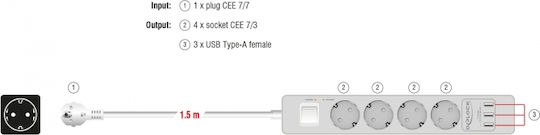 DeLock Πολύπριζο Aσφαλείας 4 Θέσεων με 3 USB-A, Διακόπτη και Καλώδιο 1.5m 11206 - Image 2