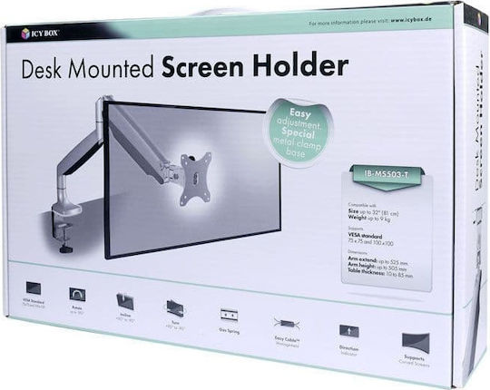 Icy Box Βάση Γραφείου Οθόνης έως 32" με Βραχίονα Ασημί (IB-MS503-T) - Image 5