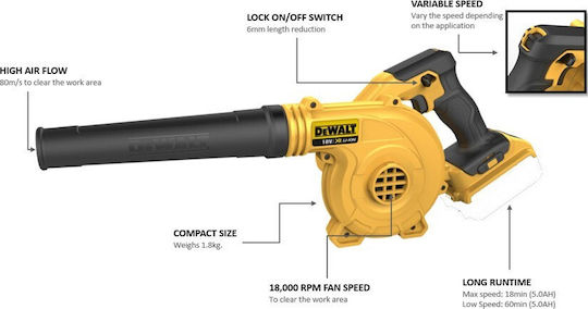 Dewalt DCV100 Φυσητήρας Χειρός Μπαταρίας 18V Solo με Ρύθμιση Έντασης & Μέγιστη Ταχύτητα Αέρα 288km/h - Image 2