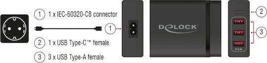 DeLock Βάση Φόρτισης με 3 Θύρες USB-A και Θύρα USB-C 60W Power Delivery σε Μαύρο χρώμα (63974) - Image 4