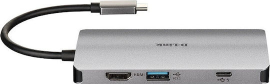 D-Link USB-C Docking Station με HDMI 4K PD Ethernet Ασημί (DUB-M810) - Image 2