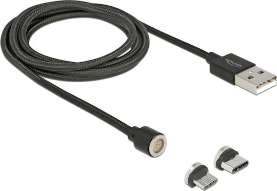 DeLock Braided / Magnetic USB to Type-C / micro USB Cable 2.4A Μαύρο 1.1m (85723)
