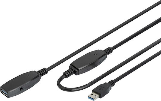 Digitus USB 3.0 Cable USB-A male - USB-A female Μαύρο 15m DA-73106