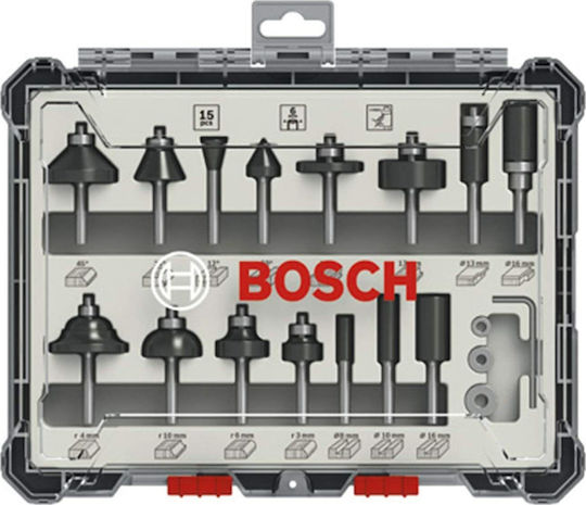 Bosch Σετ Φρέζες Καρβιδίου για Διαμόρφωση Ακμών σε Ξύλο 6mm 15τμχ - Image 2
