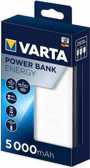 Varta Energy Power Bank 5000mAh με 2 Θύρες USB-A και Θύρα USB-C Λευκό - Image 2