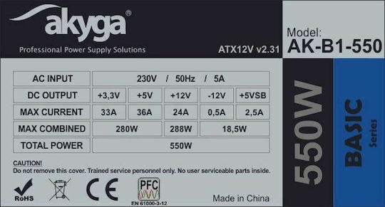 Akyga AK-B1-550 550W Γκρι Τροφοδοτικό Υπολογιστή Full Wired - Image 4