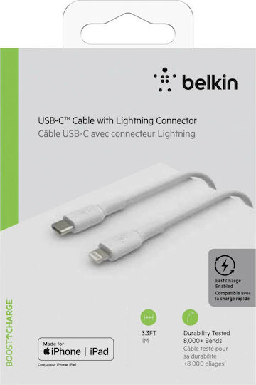 Belkin Boost Charge USB-C to Lightning Cable 18W Λευκό 1m (CAA003bt1MWH) - Image 6
