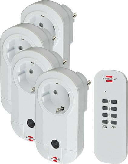 Brennenstuhl Comfort-Line Remote Control Set 4x IP20 Μονόπριζο με Διακόπτη, Τηλεχειριστήριο και Καλώδιο 25m 4τμχ 1507050