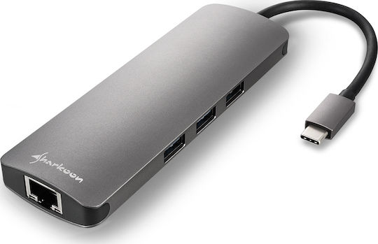 Sharkoon USB-C Docking Station με HDMI 4K PD Ethernet Γκρι (4044951026739) - Image 2