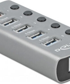 Alternative view of DeLock USB 3.2 Hub 6 Θυρών με σύνδεση USB-A & Θύρα Φόρτισης και Εξωτερική Παροχή Ρεύματος Γκρι (63263)