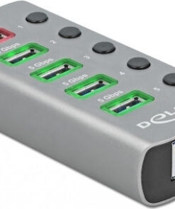 DeLock USB 3.2 Hub 6 Θυρών με σύνδεση USB-A & Θύρα Φόρτισης και Εξωτερική Παροχή Ρεύματος Γκρι (63263)