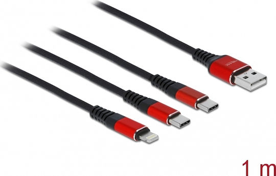 DeLock Regular USB to Lightning / 2x Type-C Cable Μαύρο 1m (86709) - Image 2
