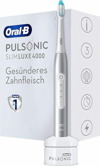 Oral-B Pulsonic Slim Luxe 4000 Ηλεκτρική Οδοντόβουρτσα με Χρονομετρητή και Αισθητήρα Πίεσης Ασημί - Image 2