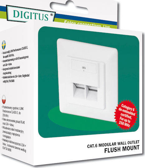 Digitus Διπλή Πρίζα Δικτύου RJ45 με Πλαίσιο Τύπου Cat6 σε Λευκό Χρώμα DN-9005-N - Image 3