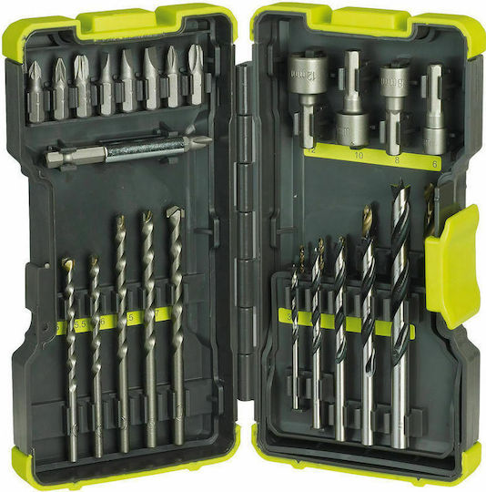 Ryobi RAK30MIX Σετ 30 Τρυπάνια HSS με Κυλινδρικό Στέλεχος για Ξύλο, Μέταλλο και Δομικά Υλικά 5132002254