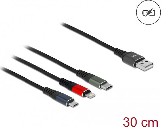 DeLock Regular USB to Lightning / Type-C / micro USB Cable Μαύρο 0.3m (87236) - Image 2