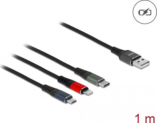 DeLock Regular USB to Lightning / Type-C / micro USB Cable Μαύρο 1m (87277) - Image 2