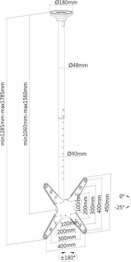 Neomounts FPMA-C340BLACK Βάση Τηλεόρασης Οροφής με Βραχίονα έως 75" και 50kg - Image 2
