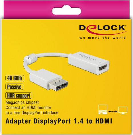 DeLock Μετατροπέας DisplayPort male σε HDMI female Λευκό 1τμχ 63936 - Image 2